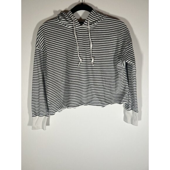AYR black white striped terry cropped hoodie XS preppy beach casual - Picture 1 of 9